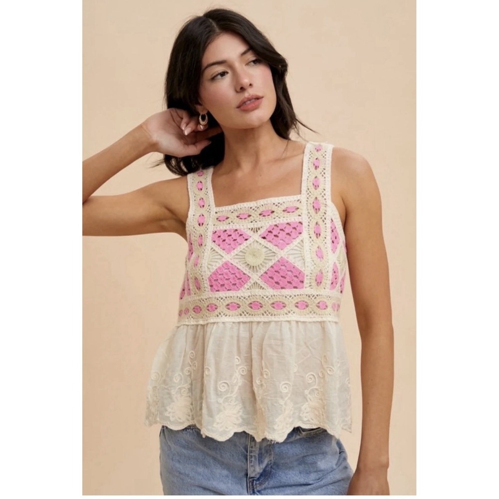 Anniewear  Brand NewCrochet Camisole Top – Floral Daisy Pattern with Peplum 429‎